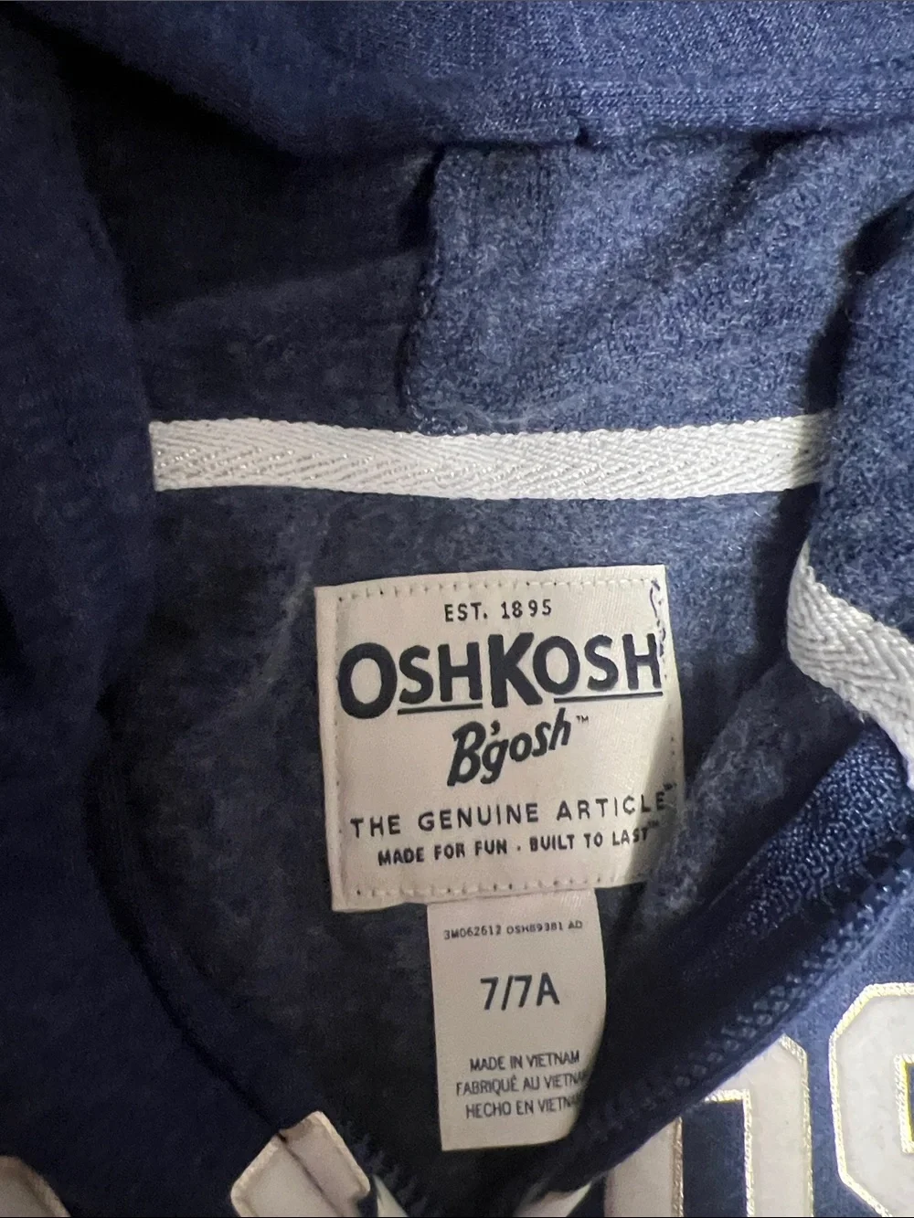 OshKosh B'gosh Navy Hooded Zip-Up Jacket with White Logo